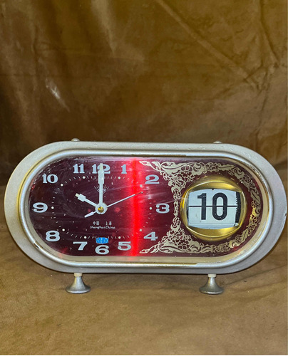 Reloj Antiguo Despertador Calendario Años 70 Funcionando Ok