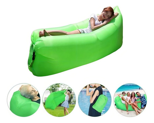 Tumbona inflable, sofá inflable para acampar, playa, piscina, color verde