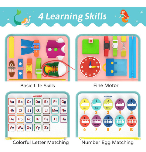 Montessori Busy Board Con Forma De Col Gigante, Sirenita, De