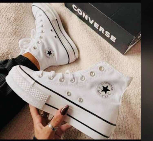 Tenis Zapatos En Bota Converse Para Mujer Plataforma Blancos