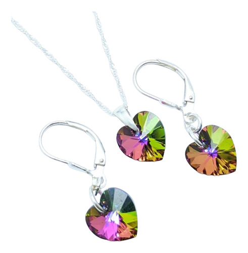 Conjunto Con Cristal Corazón 10mm Plata 925 Vitrail Medium