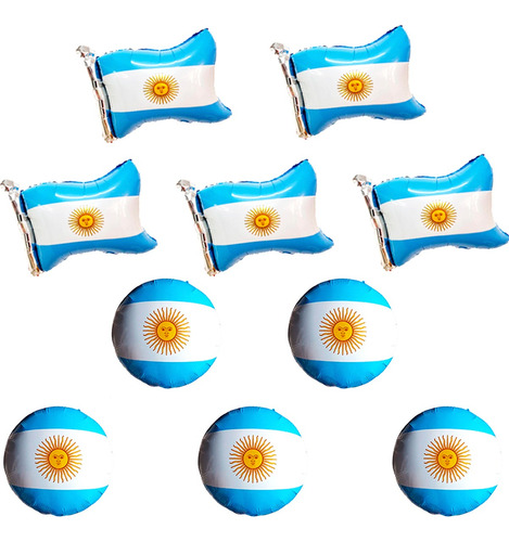 5 Globo Bandera Rectangular + 5 Redonda Argentina Mundial