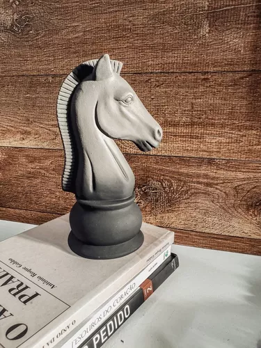 Decoração Peças De Xadrez Preto Rei Rainha E Cavalo Escultura