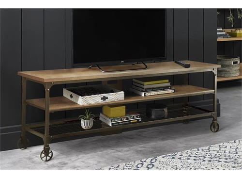 Soporte De Tv Estilo Cabaña Con Estantes Y Marco Negro