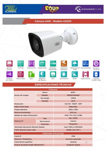 Cámara Seguridad X28 Metal 1080p Lente Sony Ip66 Hd Bullet