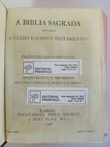 Biblia Antiga Rara Ano 1948 - Segundo O Original - Seculo 19