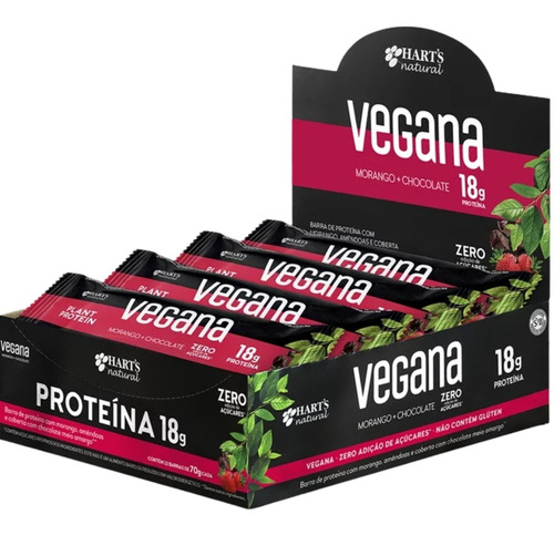 Barra De Proteína Vegana Morango + Chocolate Harts - 12x70g