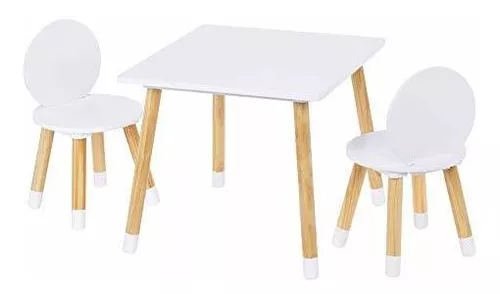 UTEX Juego de mesa y silla de madera para niños, mesa de juego para niños  con 2 sillas, mesa redonda de 3 piezas para niños pequeños, niñas, niños