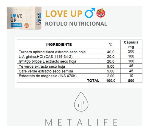 Suplemento Love Up Vigorizante Masculino Potenciador Sabor Sin sabor