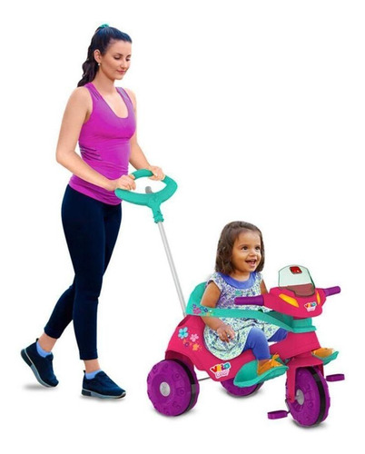 Triciclo Mototico Velobaby 357 C/haste De Passeio/pedal Rosa