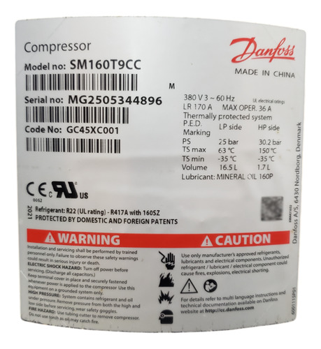 Compressor Scroll Danfoss 160.000 Btu/h Trifásico 380v R-22
