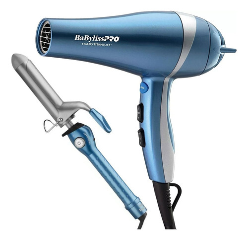 Kit Combo Babyliss Pro Secadora Tenaza 1 Nano Titanium Profesional Azul 127v