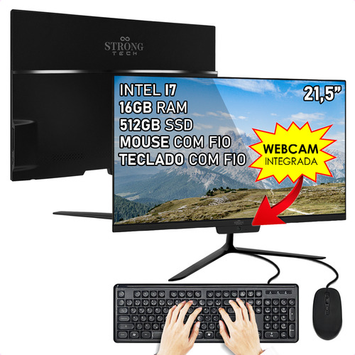 All In One Preto 21,5 Completo I7 16gb Ssd 512gb Strong Tech 127/220v