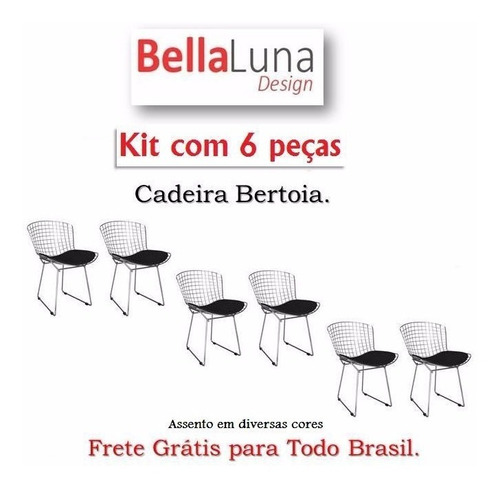 Kit 6x Cadeira Bertoia Cromada Com Diversas Cores De Assento