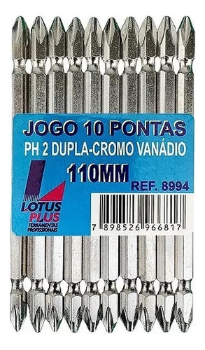 Jogo 10 Pontas Dupla Phillips Ph2 110mm Cr-v - Lotus 8994