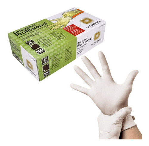 Luva Descartáveis Profissional Descarpack C/ Talco Tam P Cor Borracha natural