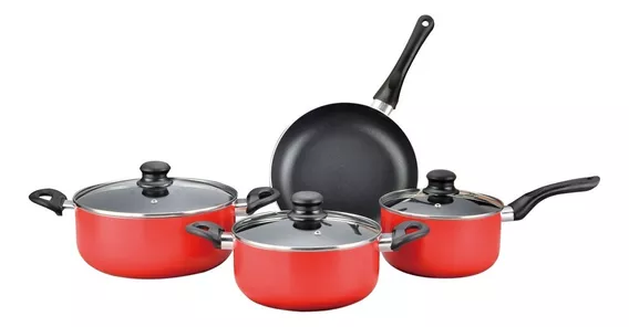 Set De Ollas Bateria Cocina Cacerola Sarten 7 Piezas Daewoo Color Rojo