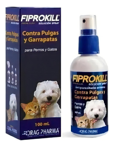 Fiprokill Spray Anti Pulgas Garrapatas 100 Ml Gatos Perro