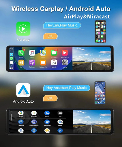 Espejo Retrovisor Dvr Para Automóvil De 12 Con Carplay 4k