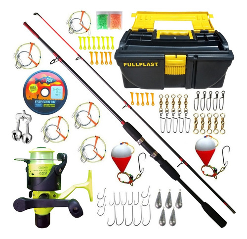 Combo Pesca Completo Reel Caña Lineas Caja Completa Anzuelos