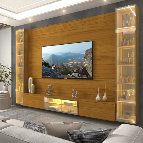Home Tv Luminare Led Vidro Reflecta Mdf Naturale - Gelius