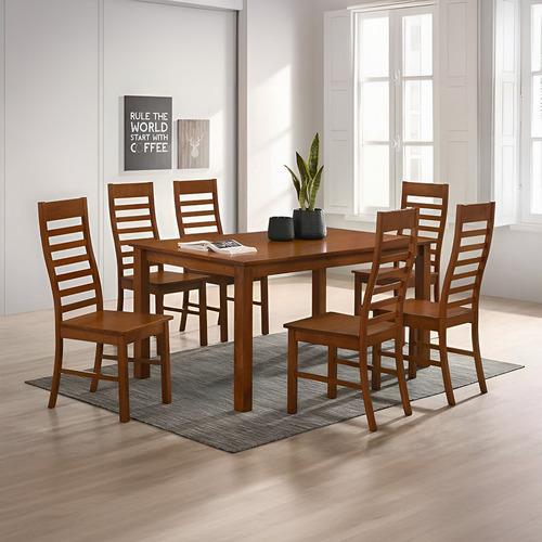 Comedor De Madera Rectangular 6 Sillas Bossa Atenea Moderno Color Marrón Diseño de la tela de las sillas Liso