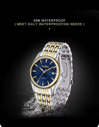 Reloj Mecánico Automático Cadisen C8225m Silver Blue Gold Plateado Dorado Azul