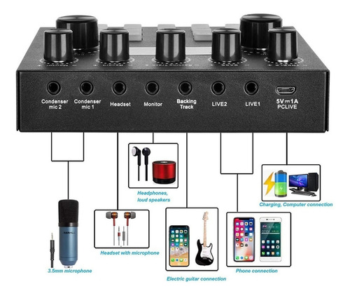 Mezclador De Podcast De Audio Con Tarjeta De Sonido V8s