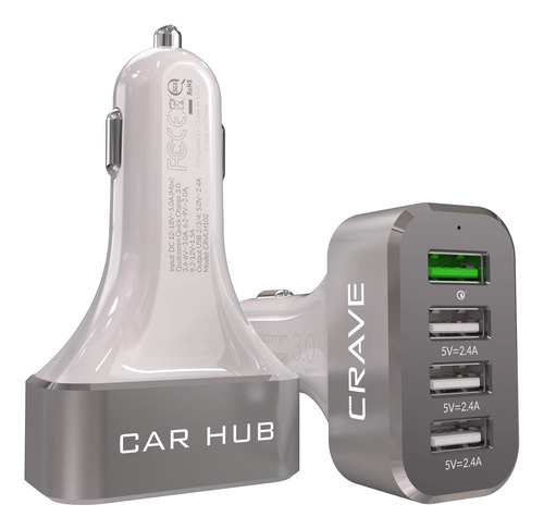 Carhub 54w Cargador De Coche Usb De 4 Puertos, Qualcomm...