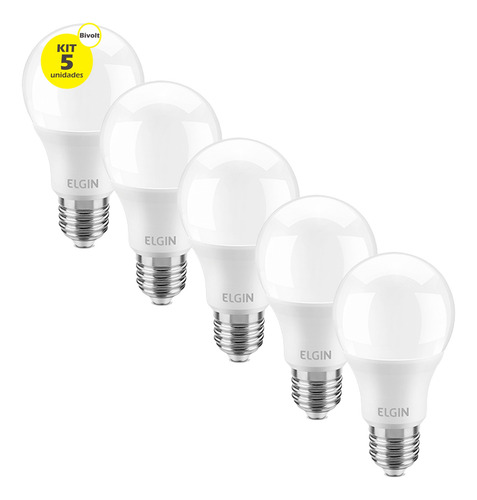 Imagem 1 de 7 de Kit 05 Lampada Led 9w Elgin A60 E27 Amarela 3000k