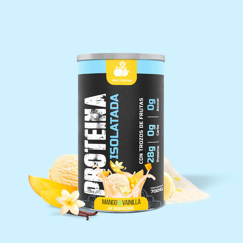 Fruit Protein Proteína Isolate 700g 22 Servicios En Polvo Vainilla Y Mango