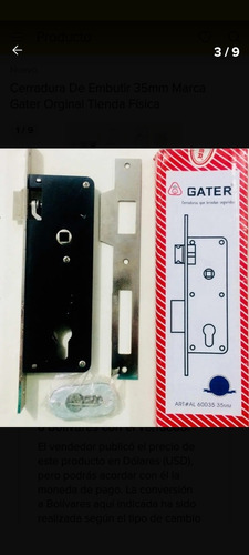 Cerradura Marca Gater Embutir Doble Pase 35mm Importado 