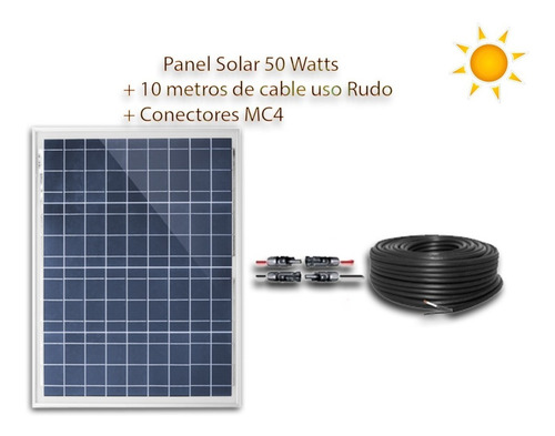 Imagen 2 de 2 de Panel Solar 50 W 12 V Con 10m De Cable Y Conectores Mc4