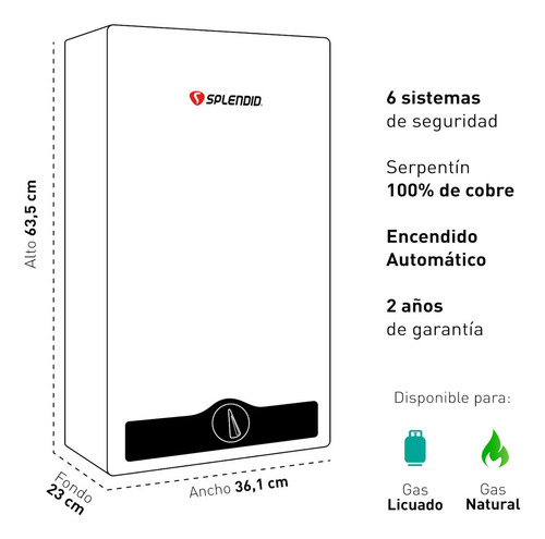 Splendid Calefon 13 Litros Tiro Natural Gas Licuado Master