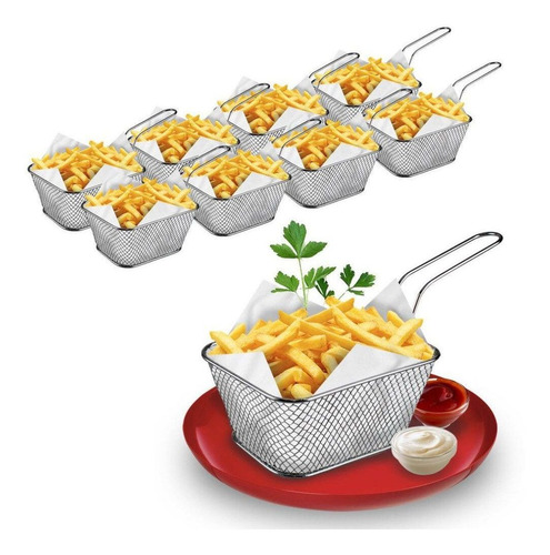 Kit 8 Mini Cestos Batata Frita Porções Frangos Restaurante