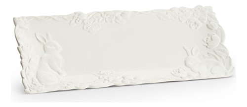 Plato De Conejo Decorativo Color Blanco 4510240 Raz Import Blanco Velada De Primavera