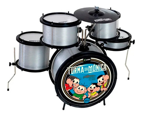 Bateria Infantil Luen Pop Turma Da Mônica Kids Preta E Prata