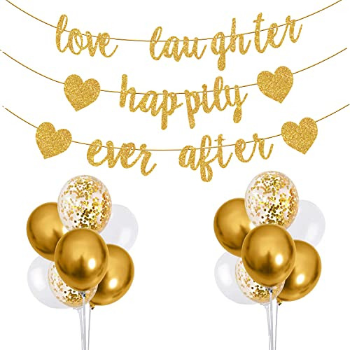 15pcs Love Laughter And Happily Ever After Banner Gold-...