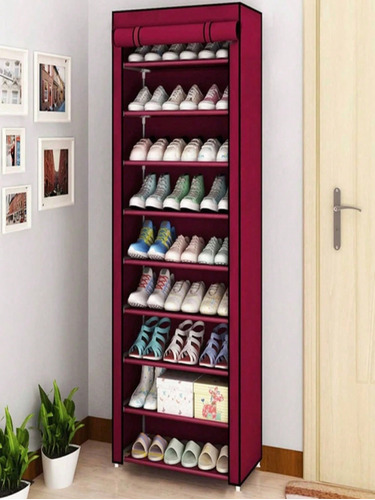 Zapatera De Closet Organizador Zapatos 9 Niveles Marco Metal Color Rojo