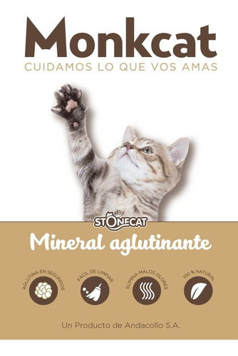 Imagen 2 de 10 de Arena Sanitaria Monkcat Bentonita Aglomerante X 16kg