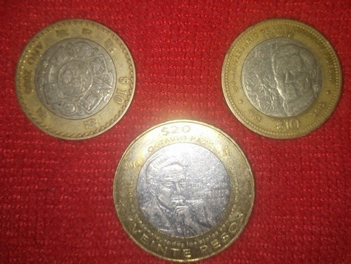 20 Pesos Premio Nobel De La Literatura, Lote De 3 Monedas