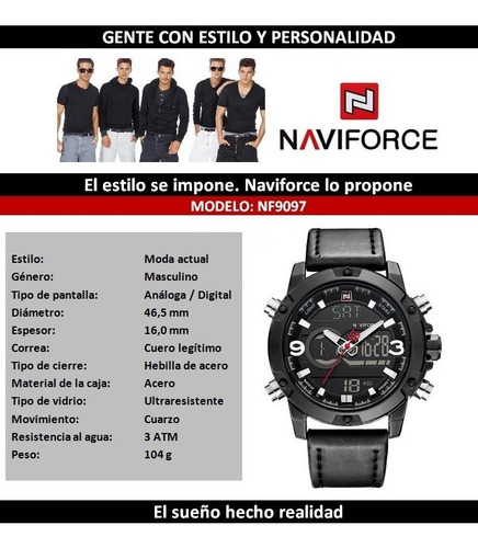 Reloj Naviforce Nf9097 Multifunción Calidad Estilo Cuero