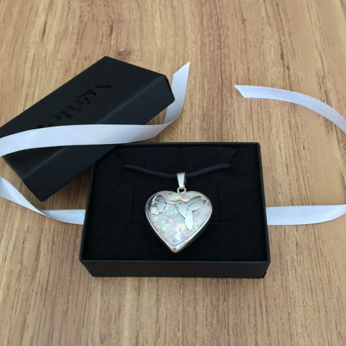 Dije Llamador De Ángel Corazón Blanco Plata .925 Agálea