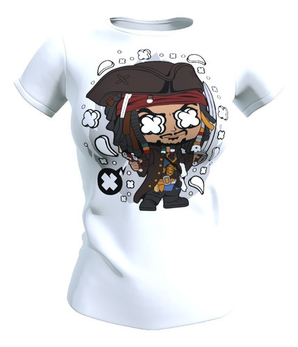 Polera Mujer Jack Sparrow, Piratas De Caribe, Poliester