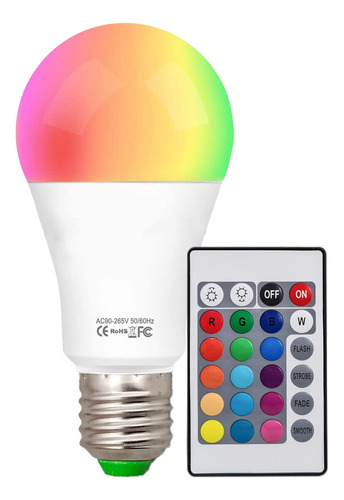 Lampara Led Rgb 7w 220v E27 Control Remoto 16 Colores