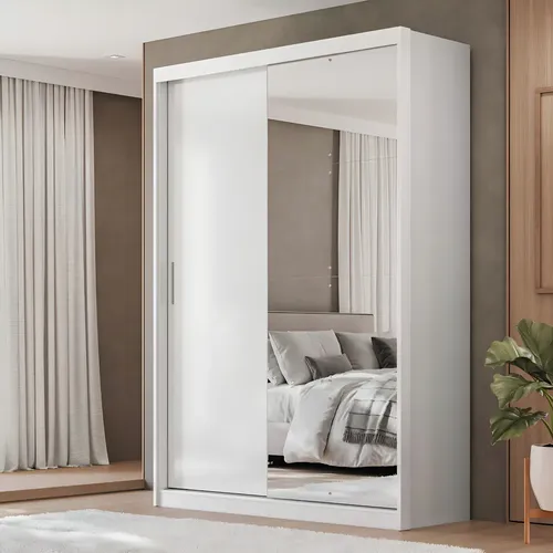 Guarda-roupa com maleiro branco com espelho e 2 portas corrediças Demóbile