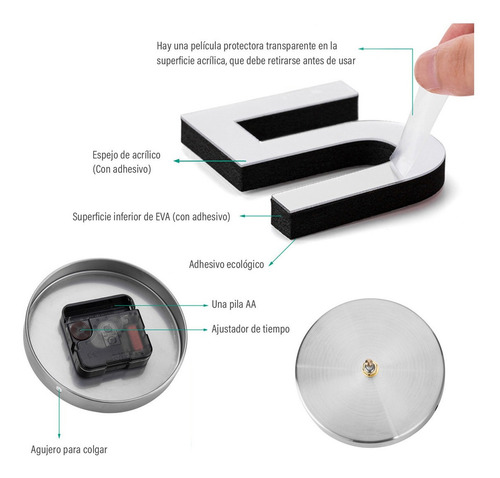 Imagen 2 de 9 de Reloj De Pared 3d Moderno Sin Marco Para Bricolaje