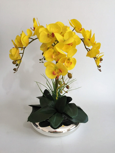 Arranjo De Orquídeas Amarelas Artificiais Silicone Espelhado | Parcelamento  sem juros