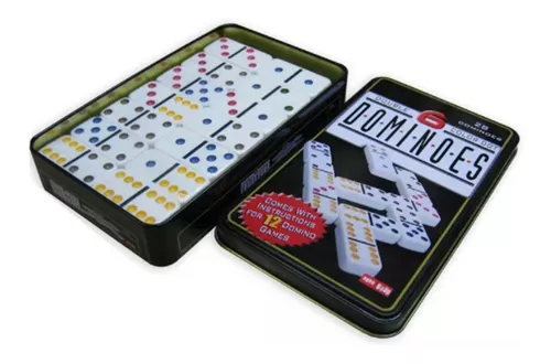 Jogo Domino Profissional Colorido 28 Peças Com Estojo Metal