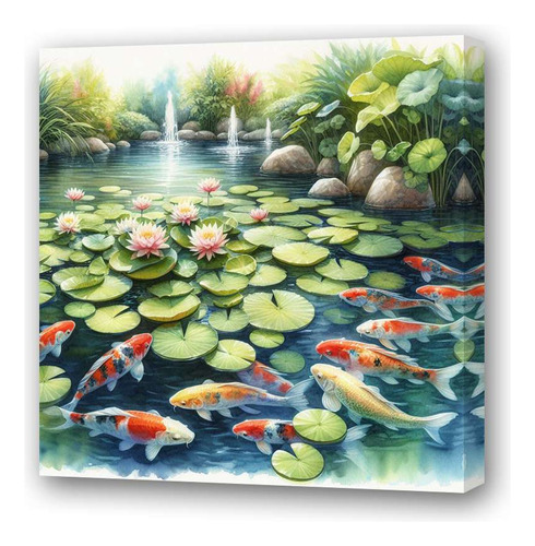 Cuadro 20x20cm Koi Paisaje Sereno Acuarela Relajacion M4